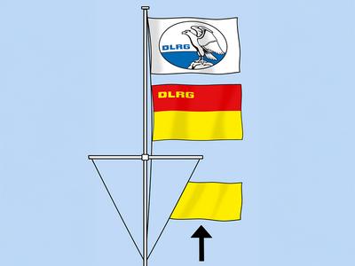 Auf dem Bild ist eine DLRG-Fahne mit einer gelben Flagge dran.