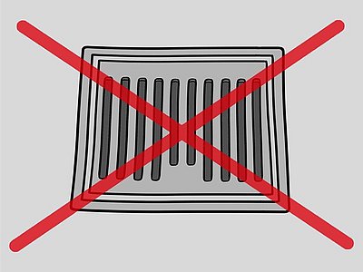 Auf dem Bild ist ein durchgestrichener Gully-Deckel.