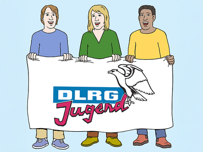 Auf dem Bild sind drei Jugendliche. Sie halten ein weißes Laken mit der Aufschrift "DLRG Jugend".